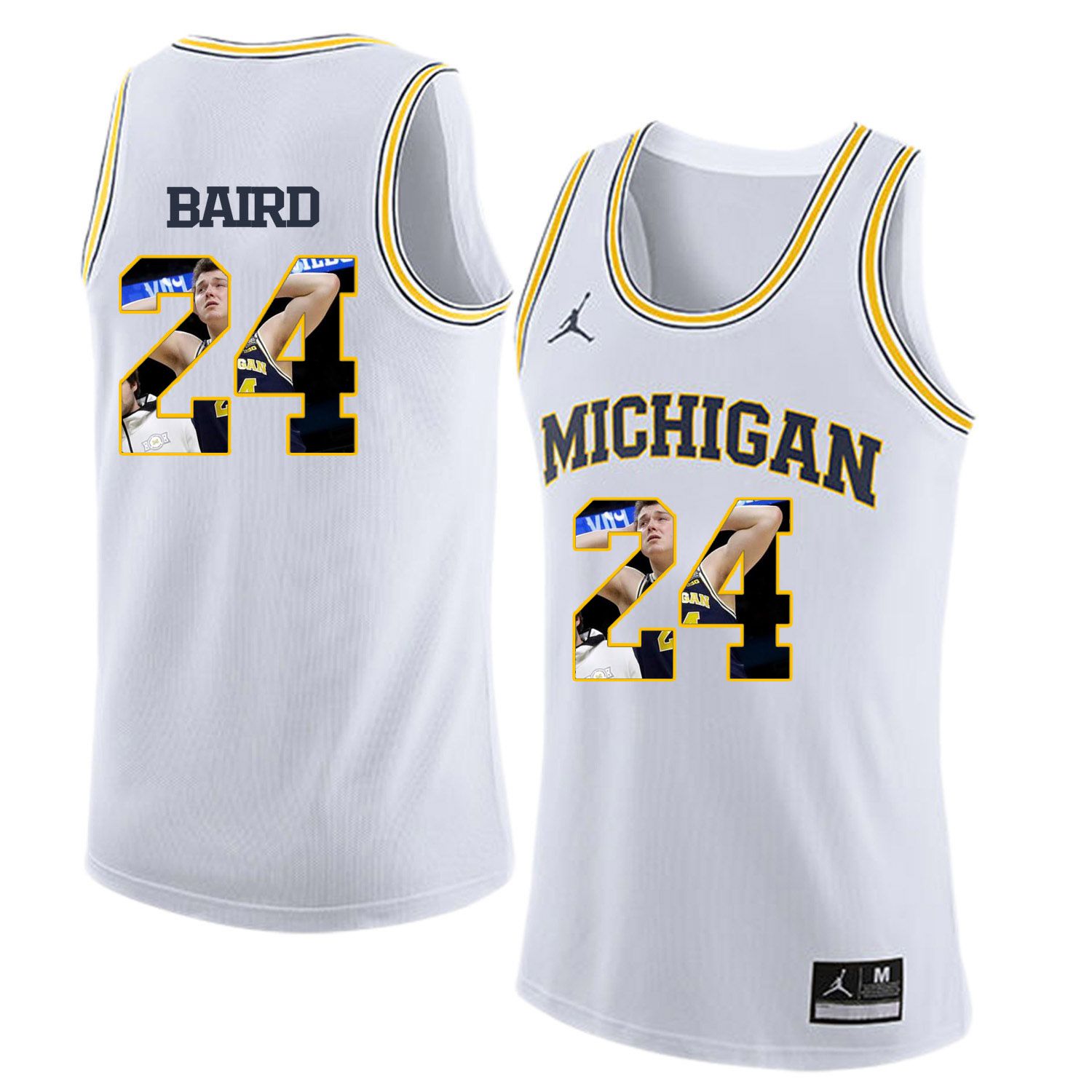 Men Jordan University of Michigan Basketball White #24 Baird Fashion Edition Customized NCAA Jerseys->customized ncaa jersey->Custom Jersey